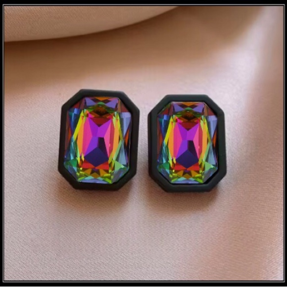 New Black Matte & Colorful Prism Mod Box Earrings